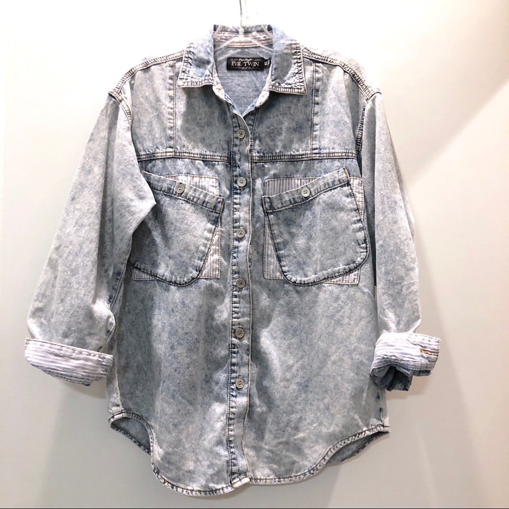 EVIL TWIN / Oversized acid wash denim shirts